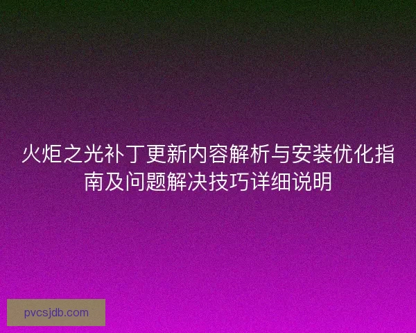 火炬之光补丁更新内容解析与安装优化指南及问题解决技巧详细说明