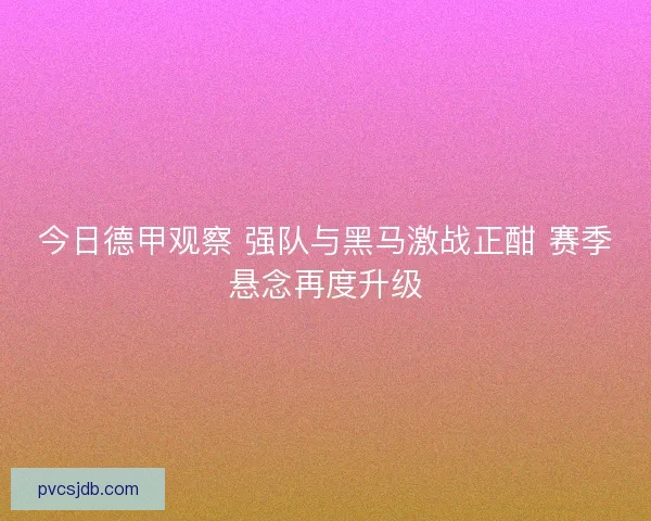 今日德甲观察 强队与黑马激战正酣 赛季悬念再度升级